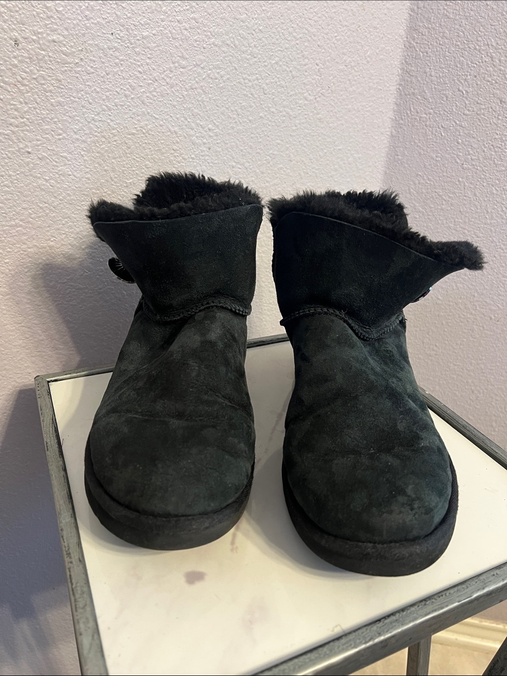 UGG Rhinestone Suede Short Shearling Booties - Picture 3 of 3